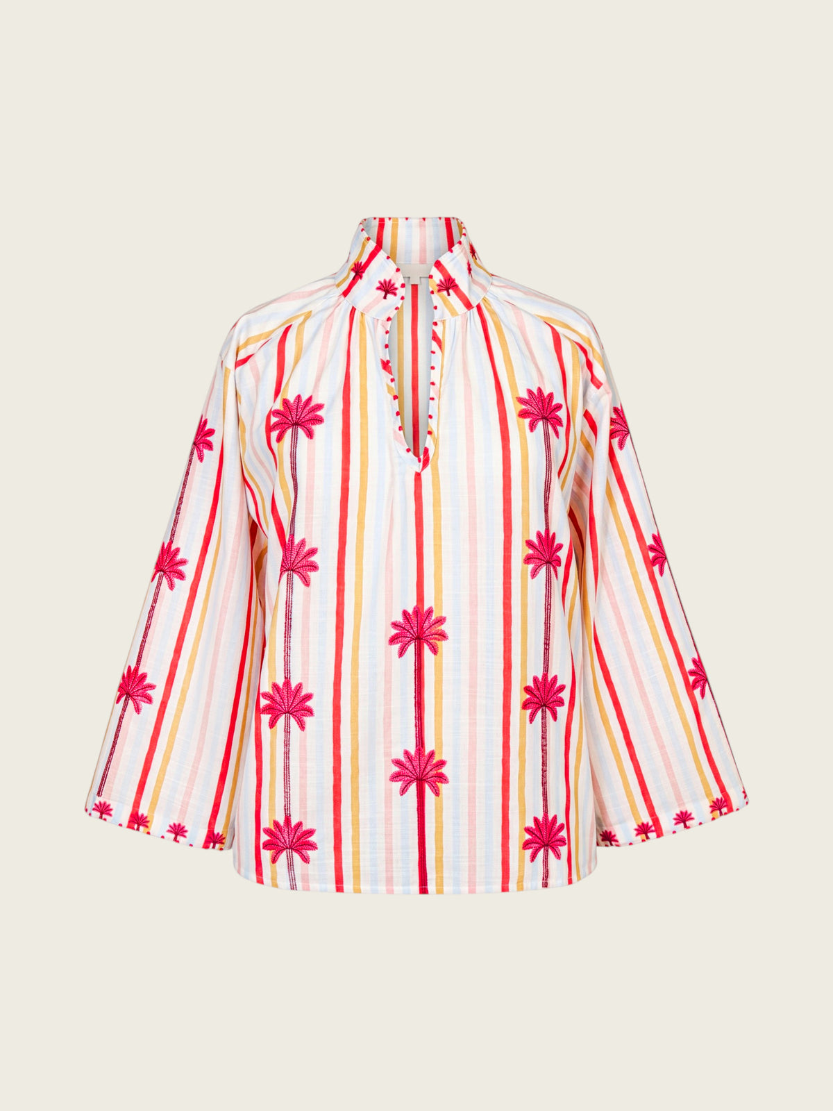 Blueberry Blouse Palm Embroidery on Stripes