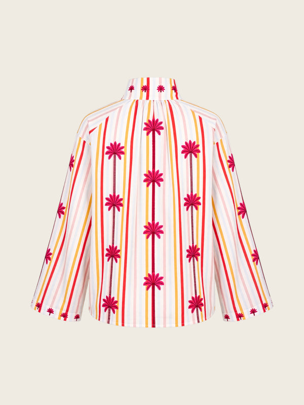 Blueberry Blouse Palm Embroidery on Stripes
