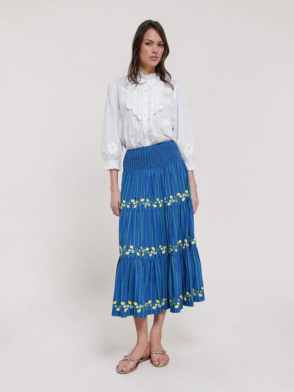 NIMO x CASA PERNICE Blue Skirt Lemon Embroidery