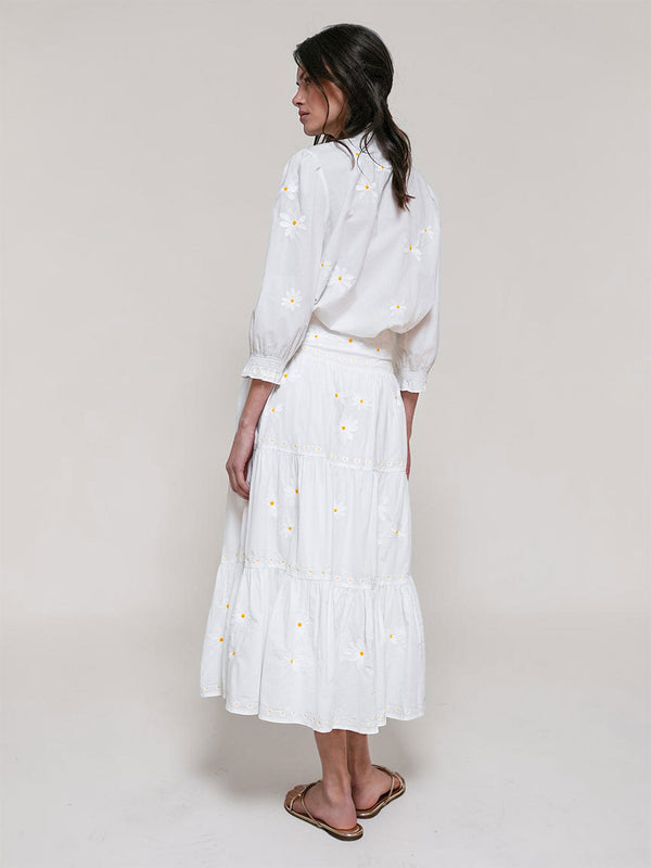 NIMO x CASA PERNICE White Skirt Flower Embroidery