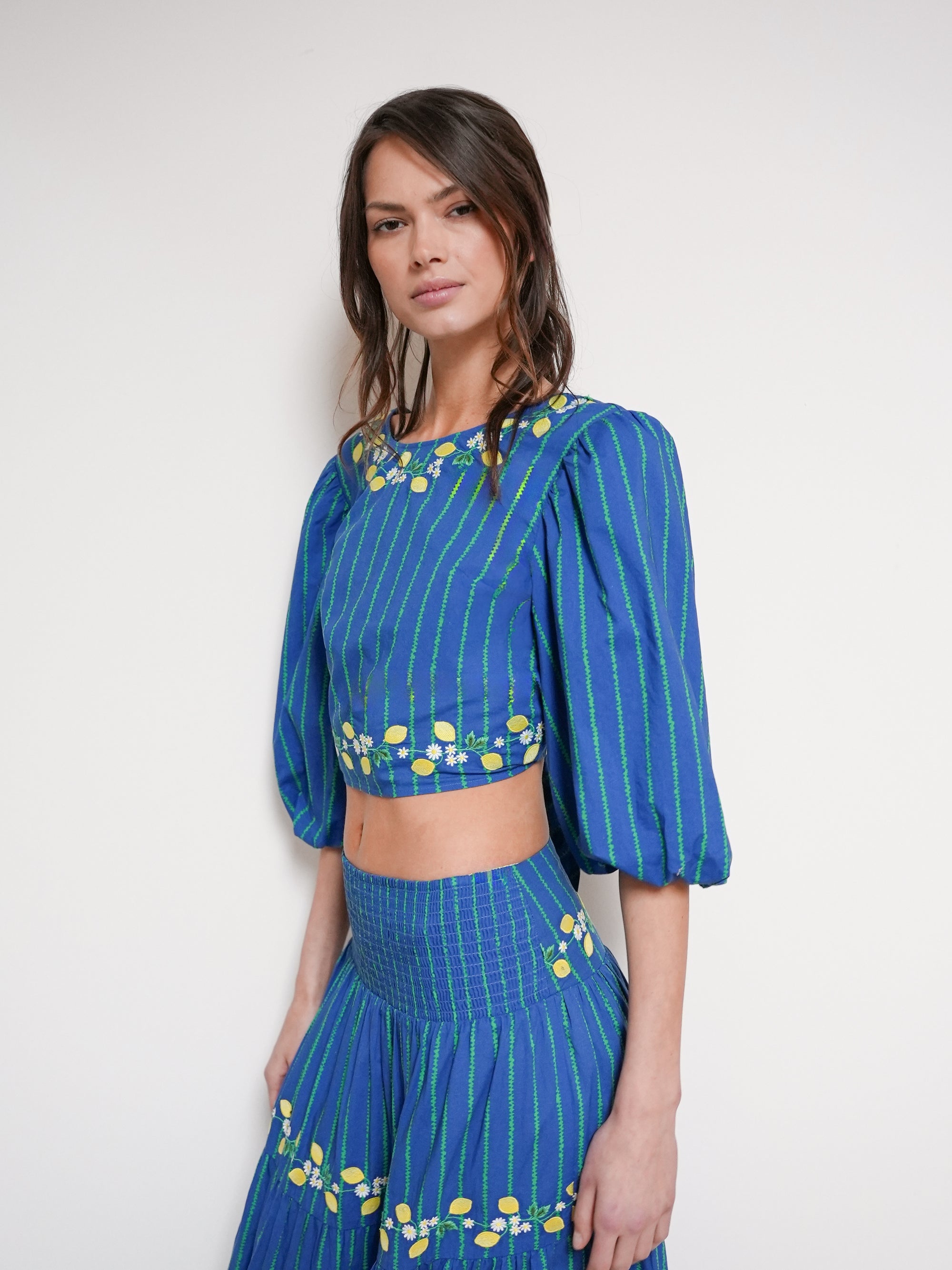 NIMO x CASA PERNICE Blouse Blue Lemon Embroidery