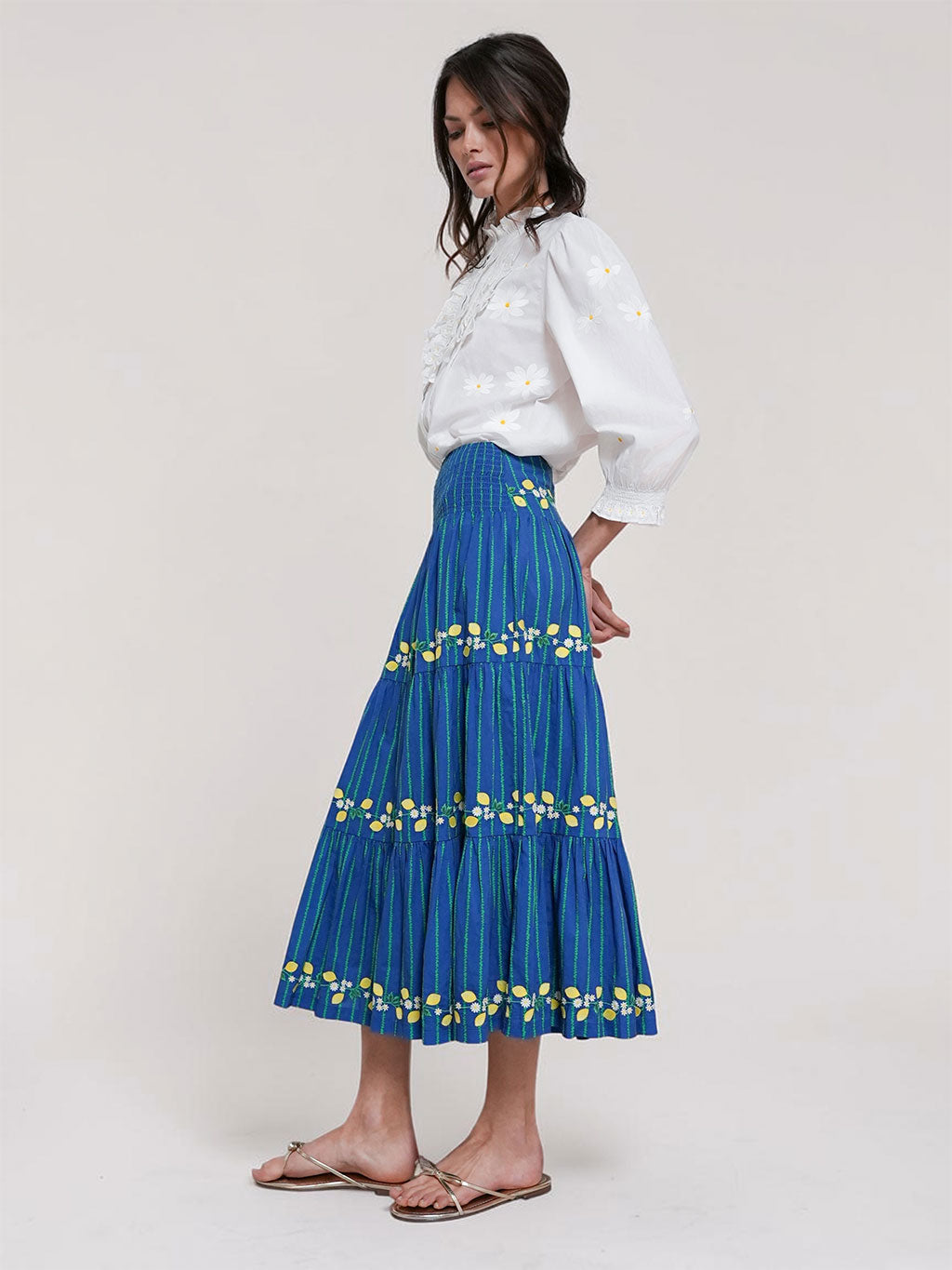 NIMO x CASA PERNICE Blue Skirt Lemon Embroidery – Nimo With Love