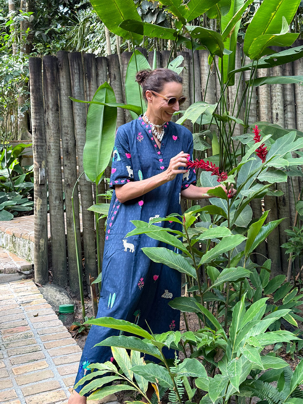 Cassia Dress Littel Jungle Embroidery on Navy