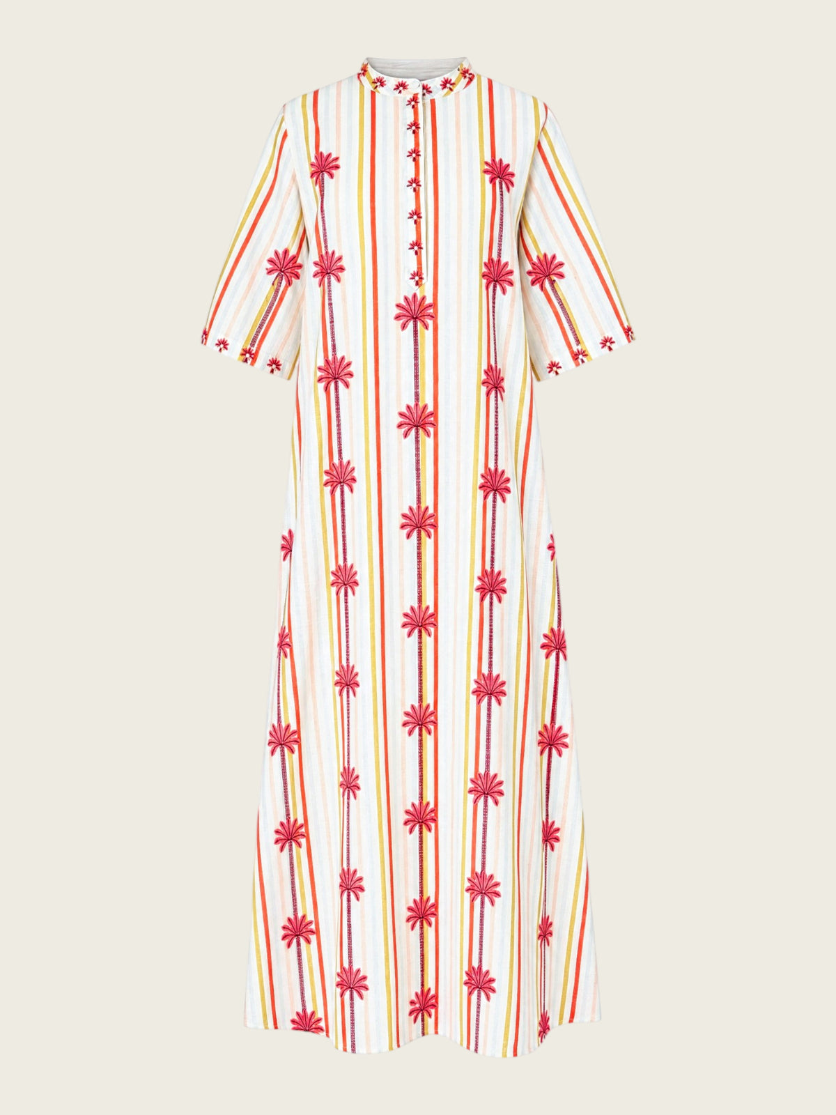 Cassia Dress Stripes Brazil Palm Embroidery