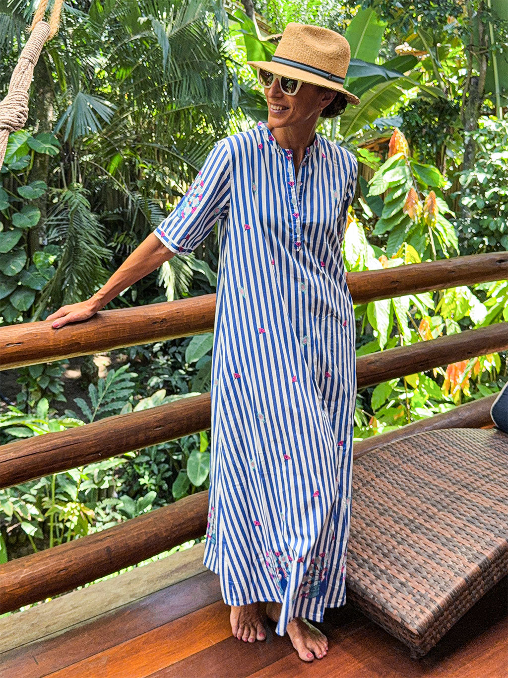 Cassia Dress Blue Stripes Peacock Embroidery – Nimo With Love