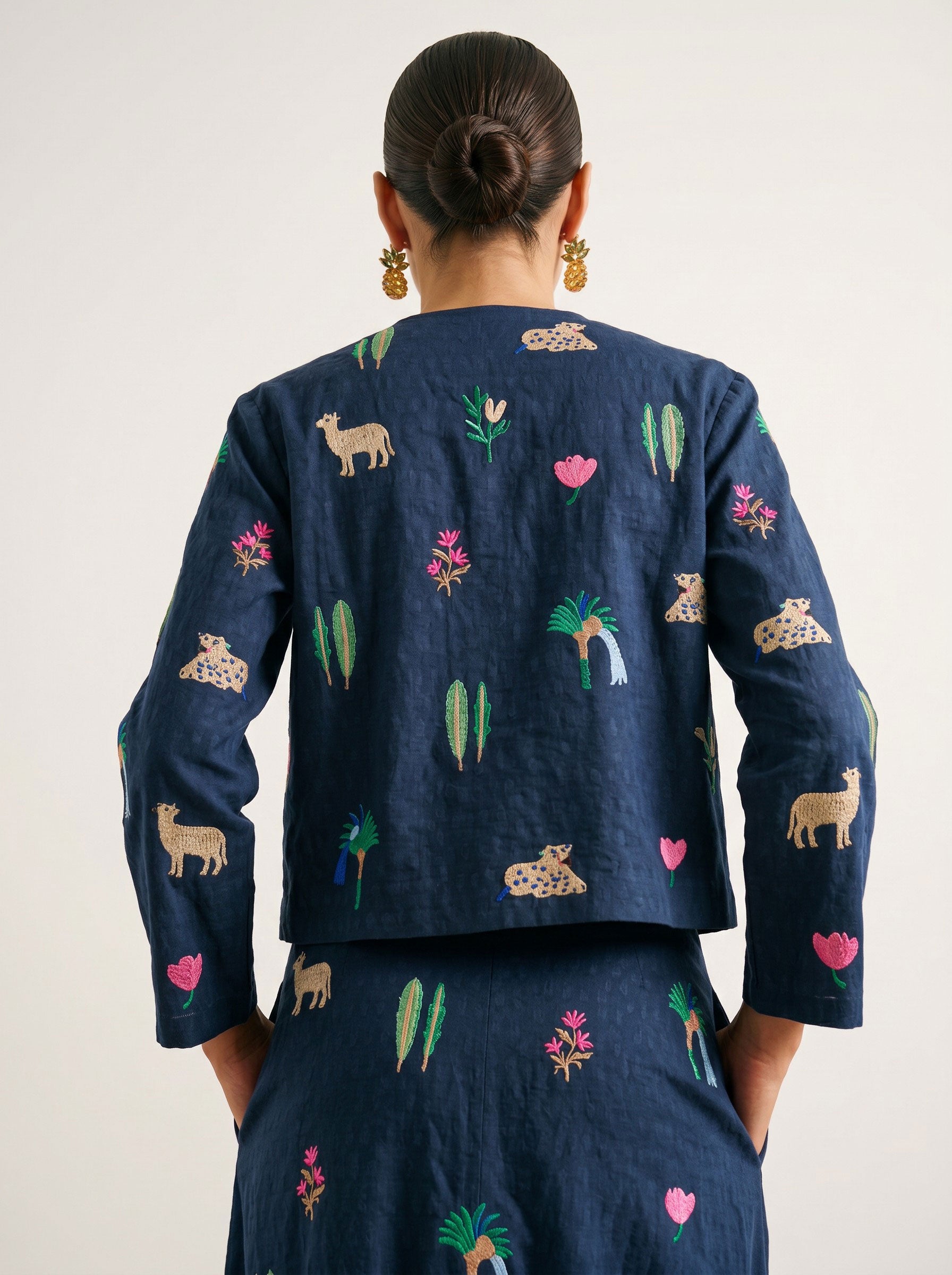 Comfrey Jacket  Little Jungle Embroidery on Navy
