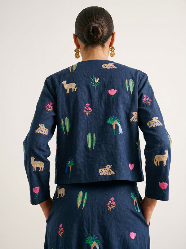 Comfrey Jacket  Little Jungle Embroidery on Navy