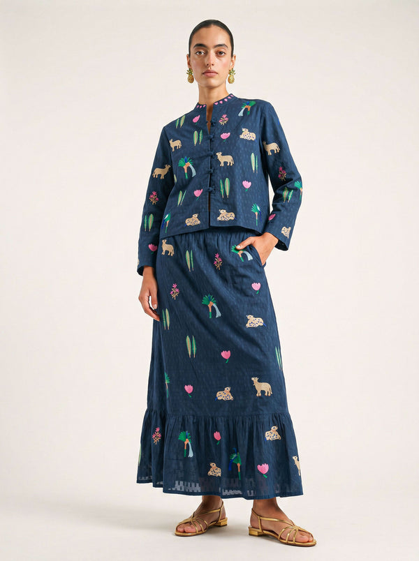 Comfrey Jacket  Little Jungle Embroidery on Navy