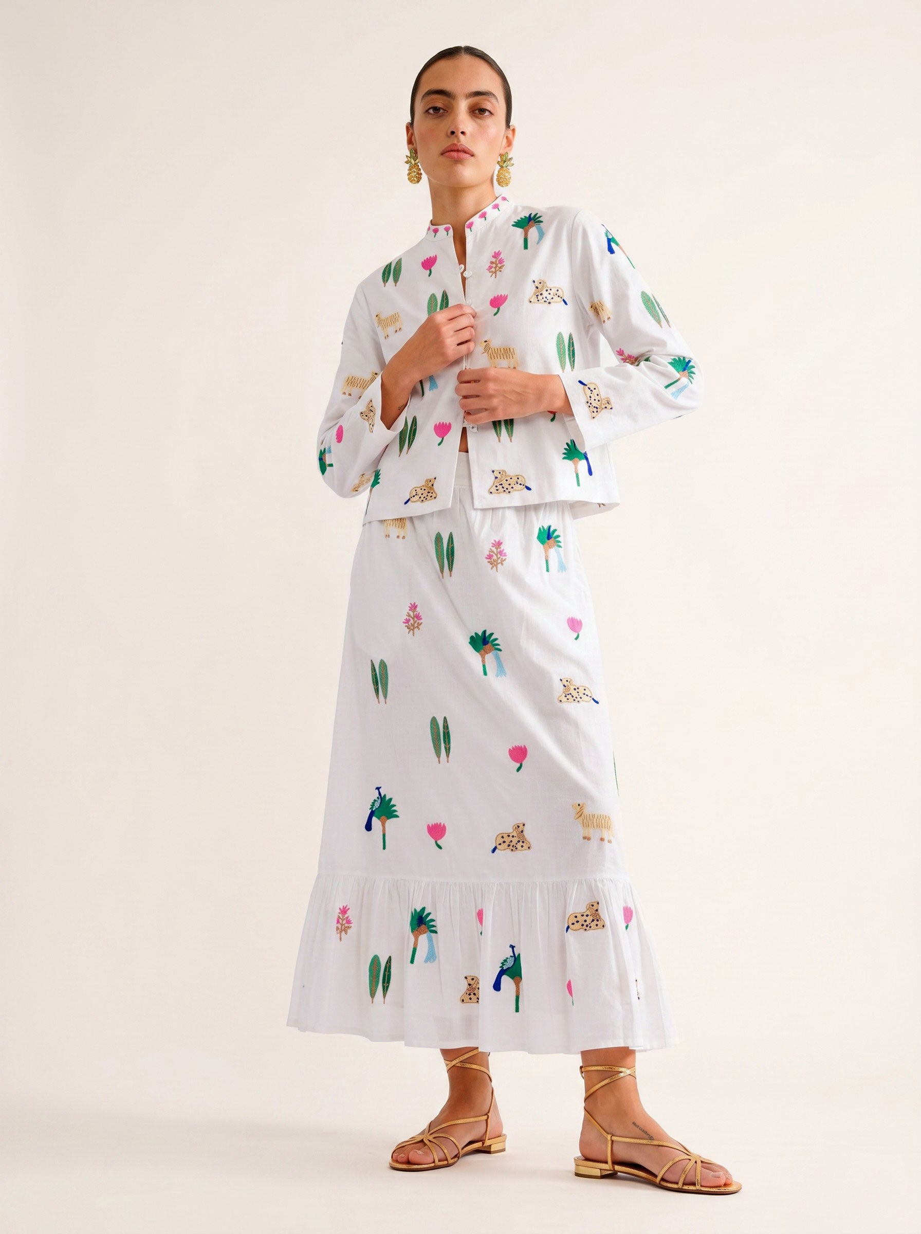 Comfrey Jacket Little Jungle Embroidery on White