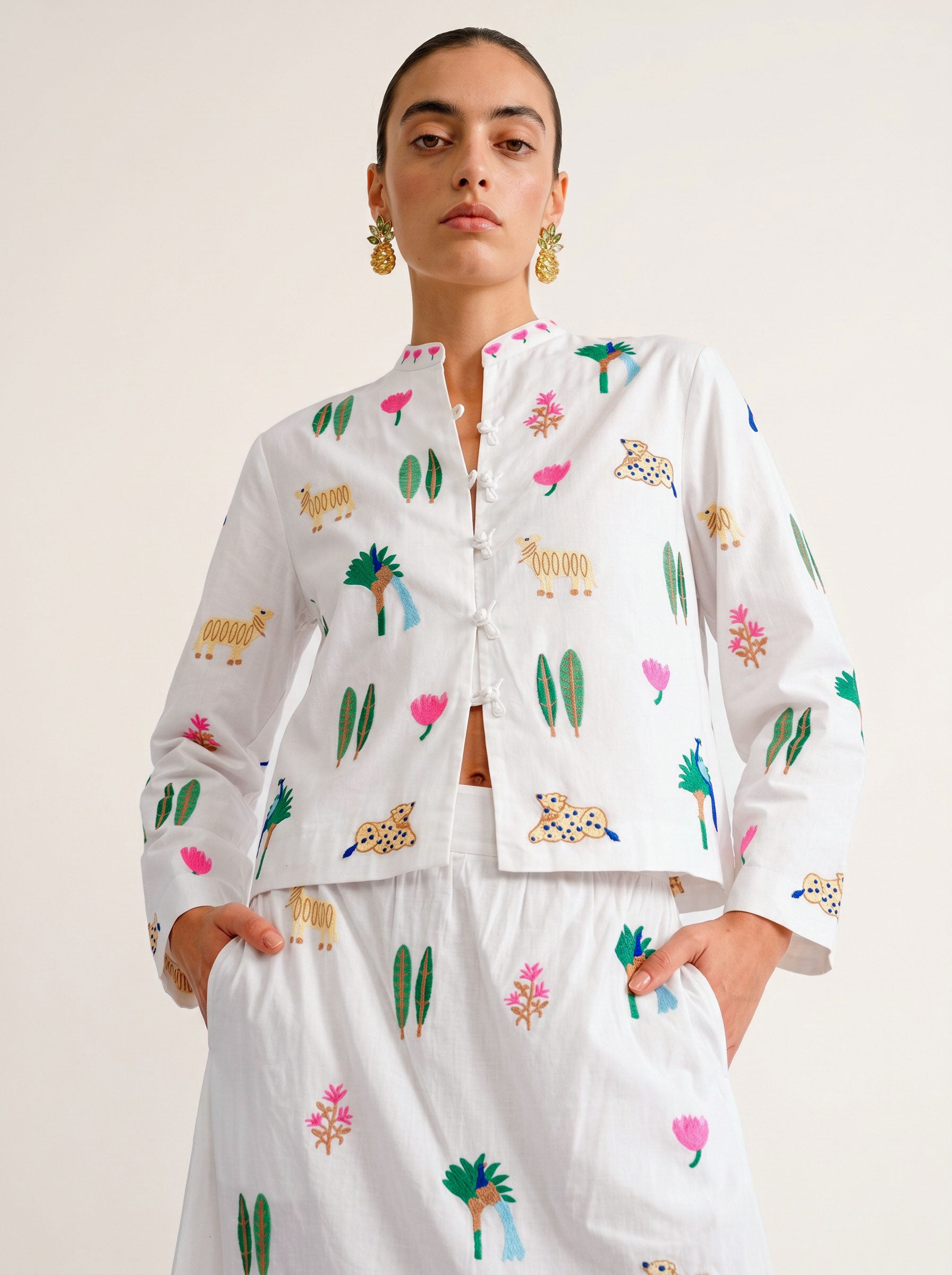 Comfrey Jacket Little Jungle Embroidery on White