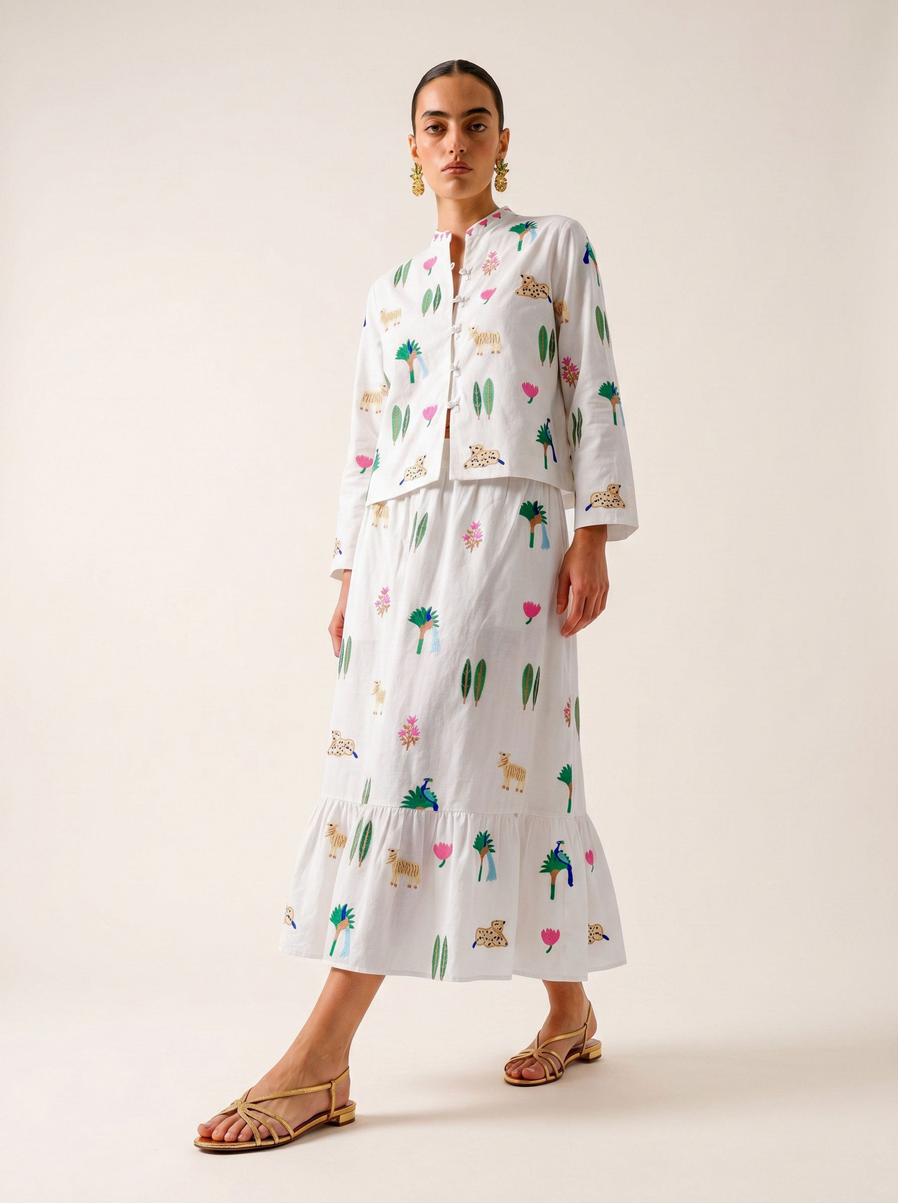 Comfrey Jacket Little Jungle Embroidery on White