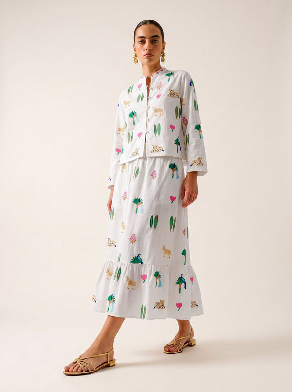 Comfrey Jacket Little Jungle Embroidery on White