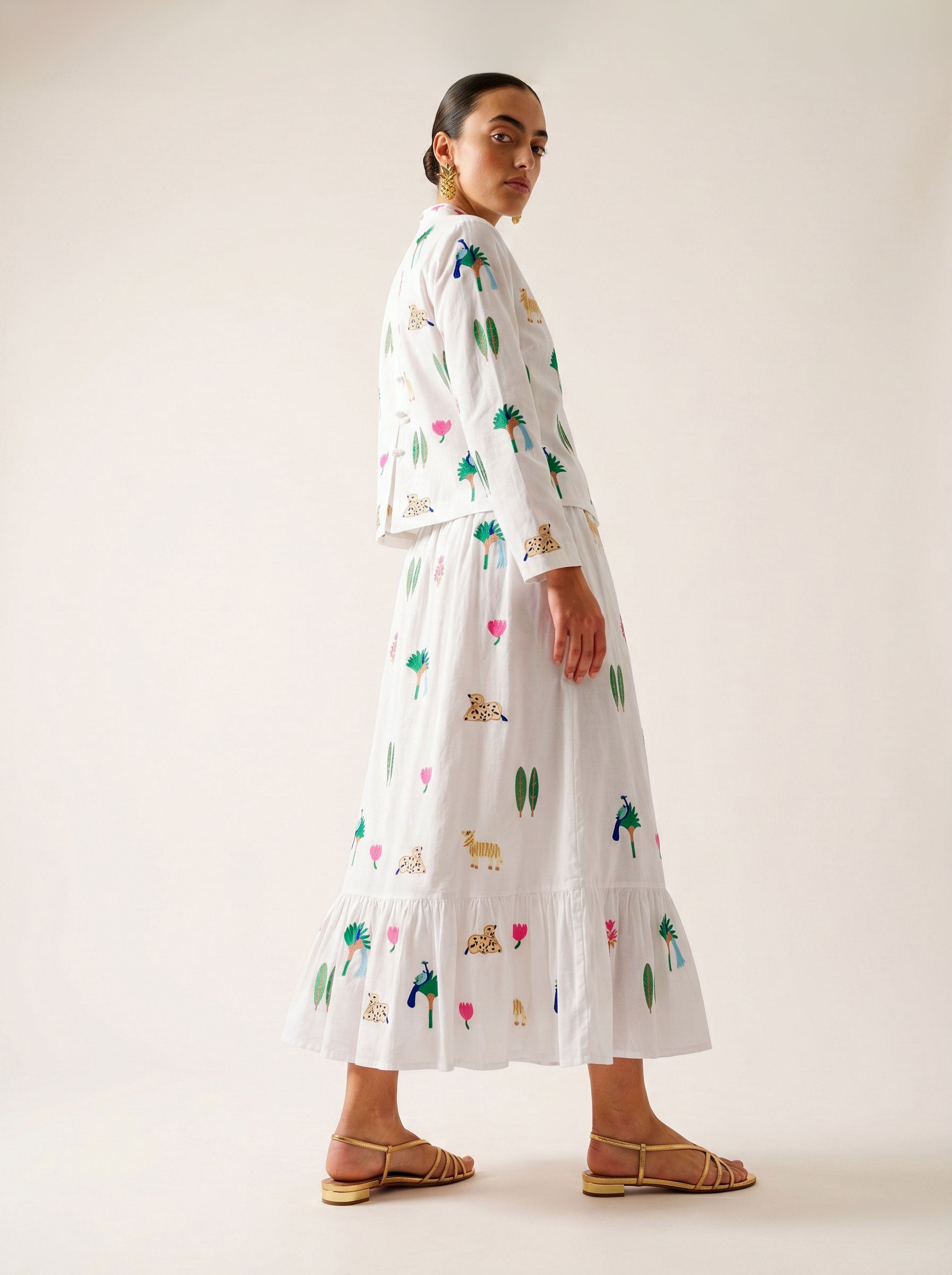Goldenseal Skirt Little Jungle Embroidery on White