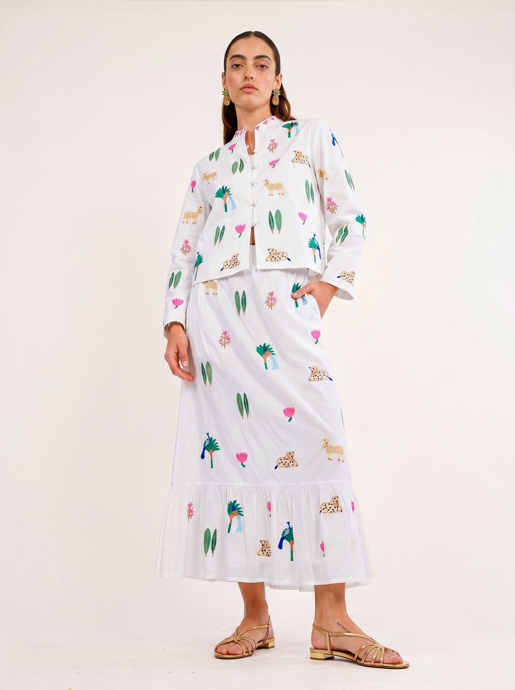 Goldenseal Skirt Little Jungle Embroidery on White
