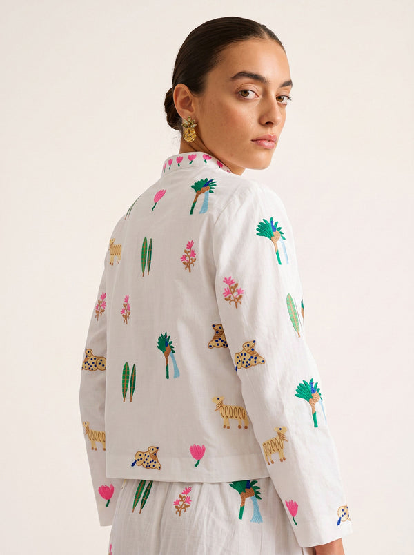 Comfrey Jacket Little Jungle Embroidery on White
