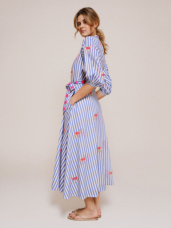 Marigold Dress Donkey on Blue Stripes