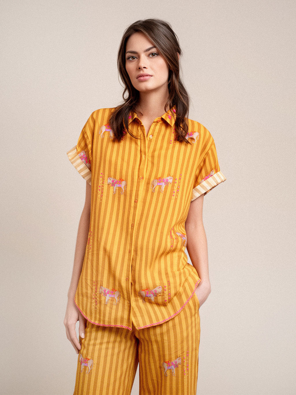 Fig Blouse Donkey on Yellow Stripes