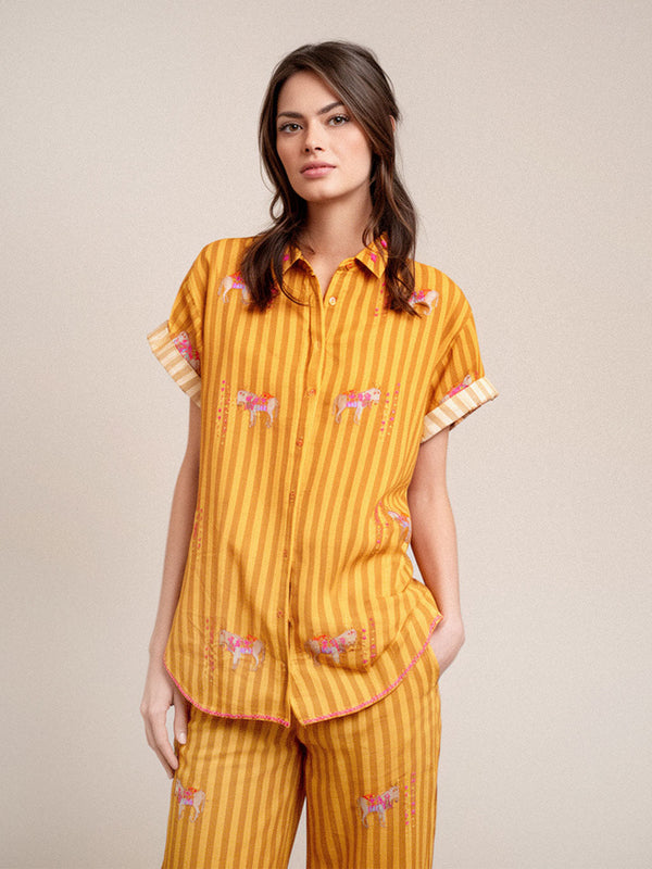 Fig Blouse Donkey on Yellow Stripes
