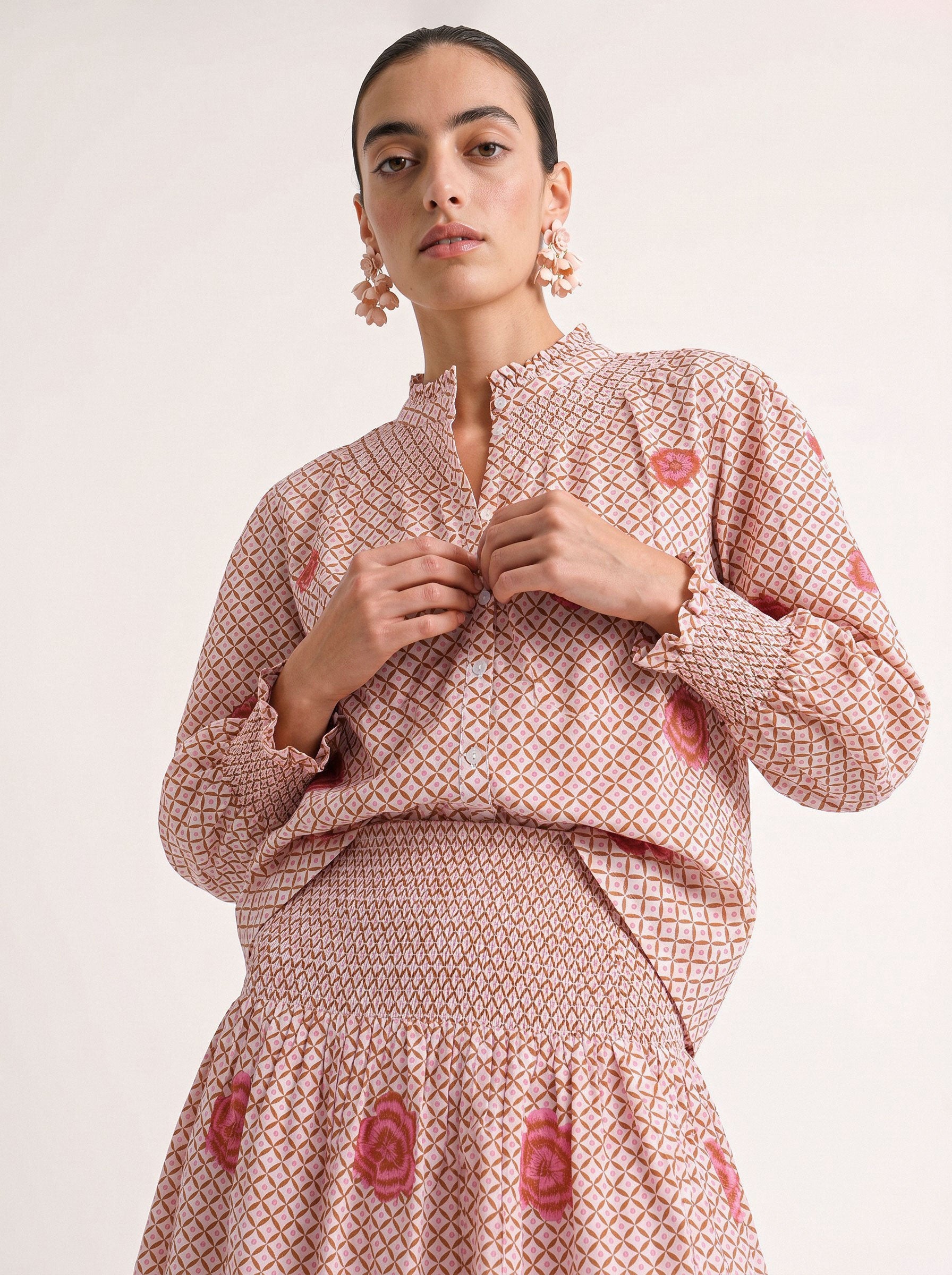 Bergamot Blouse Mustard Peony Embroidery