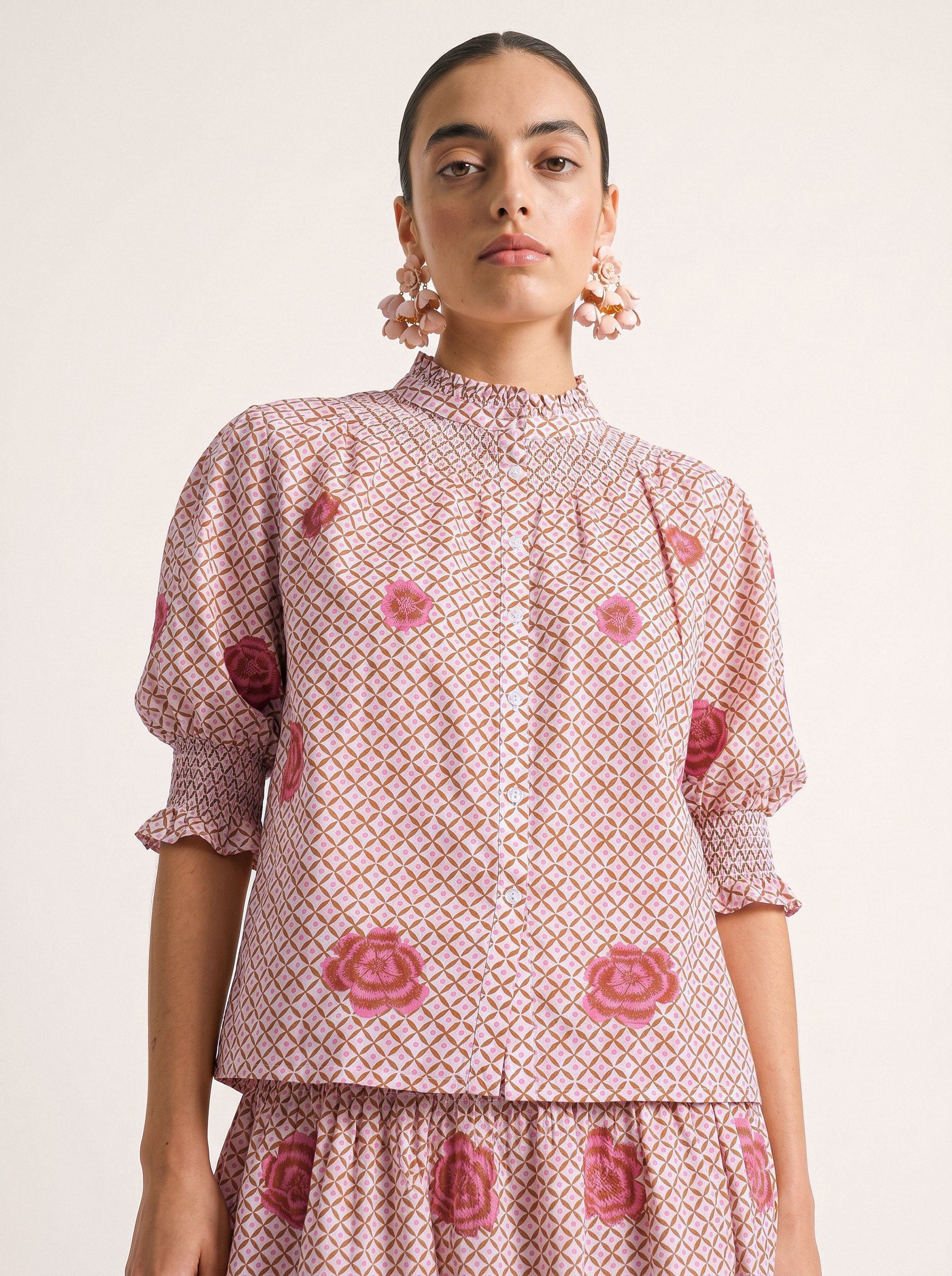 Bergamot Blouse Mustard Peony Embroidery