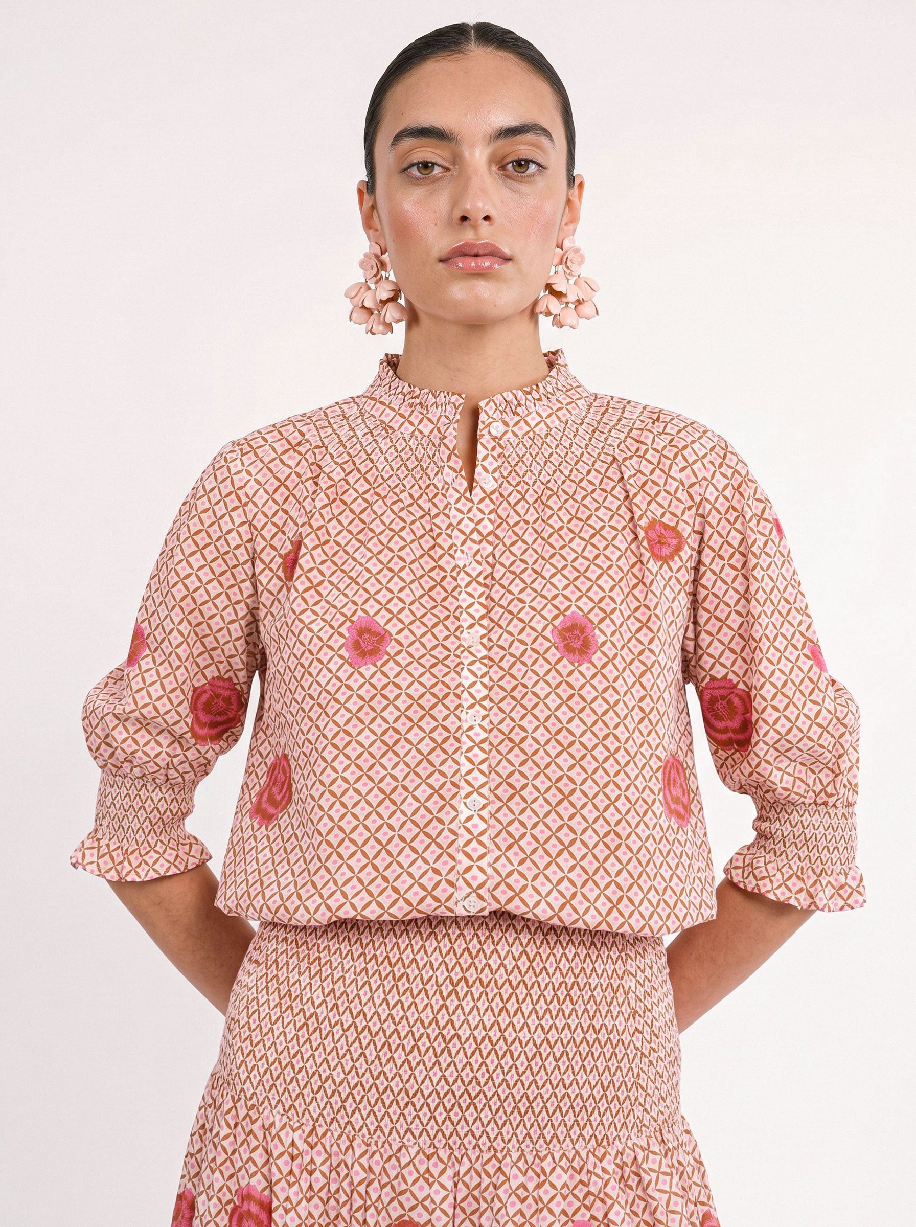 Bergamot Blouse Mustard Peony Embroidery
