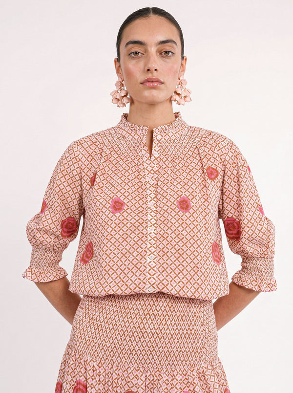 Bergamot Blouse Mustard Peony Embroidery