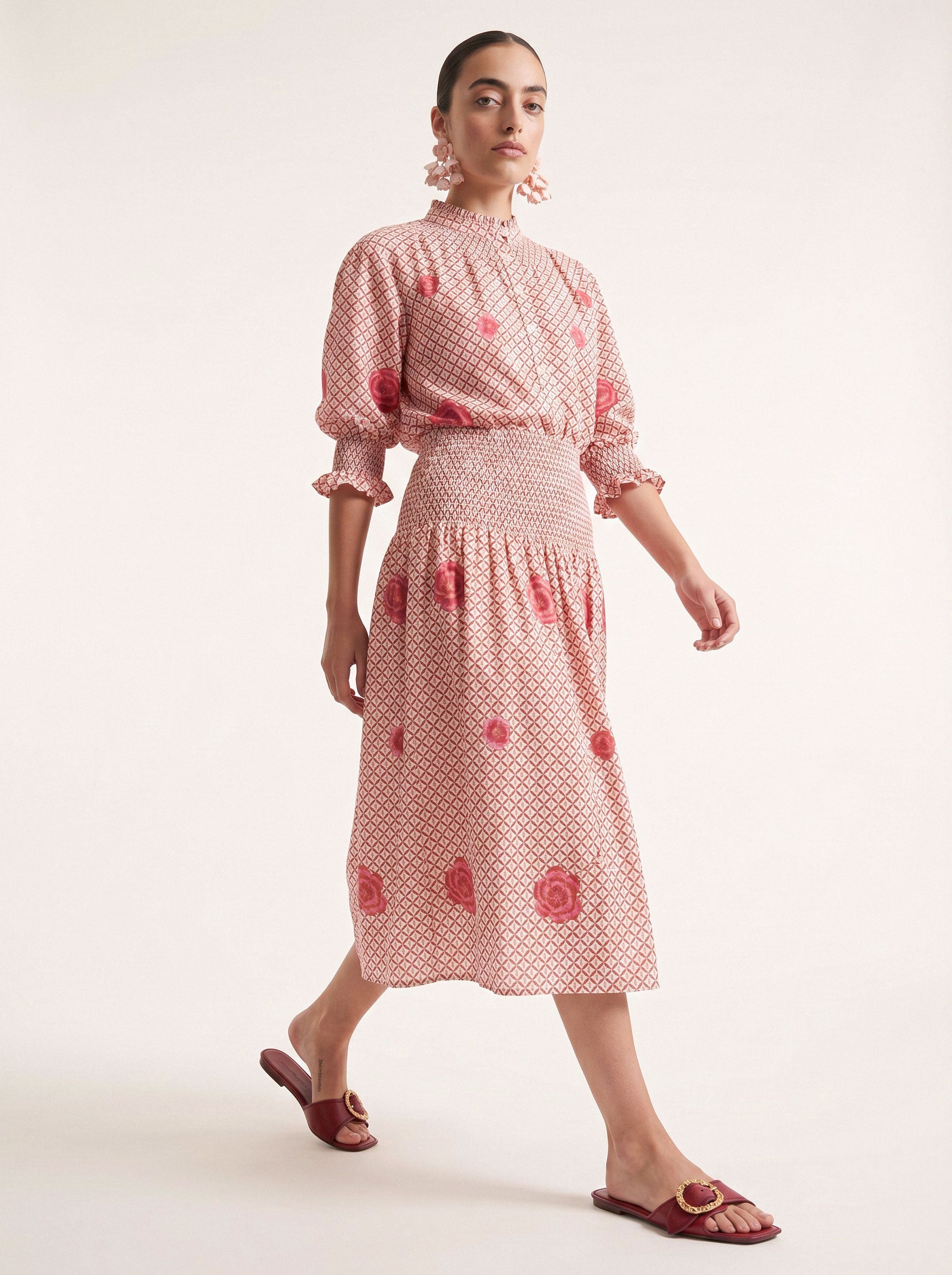 Lads Love Skirt Dotty Mustard Peony Embroidery