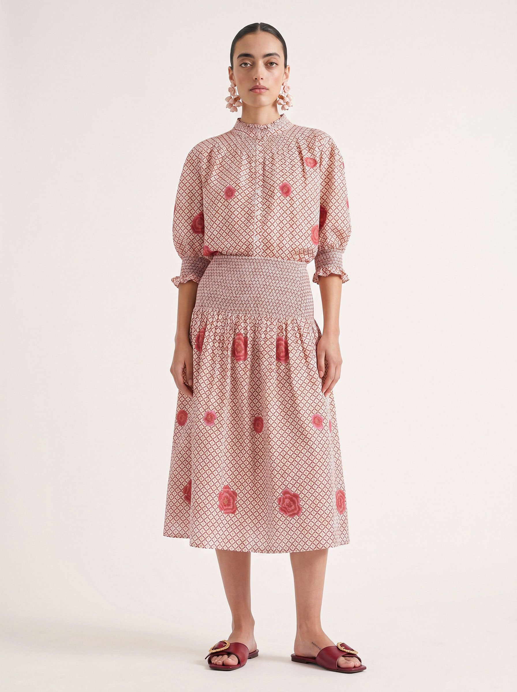 Lads Love Skirt Dotty Mustard Peony Embroidery