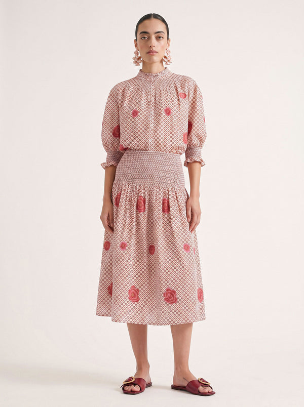 Lads Love Skirt Dotty Mustard Peony Embroidery
