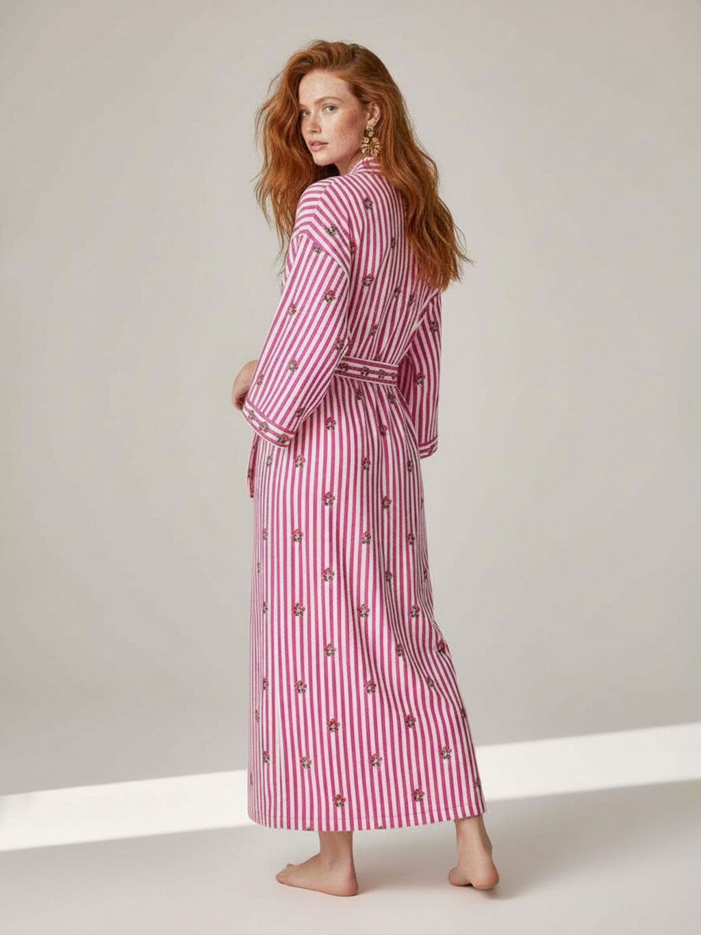 Flowers On Pink Stripes Kimono
