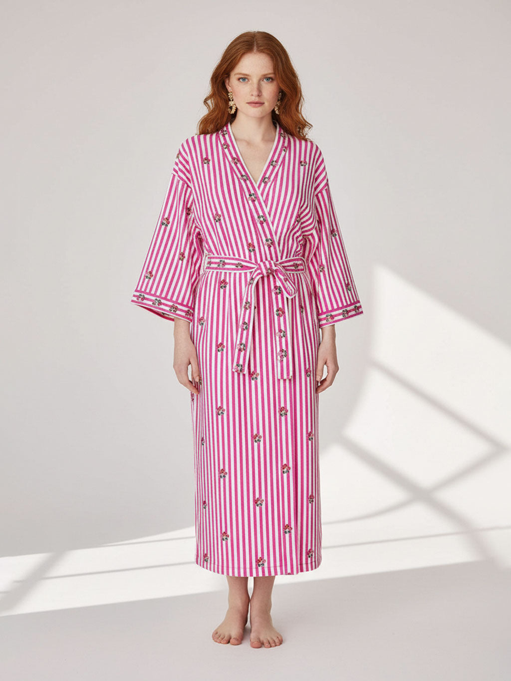 Flowers On Pink Stripes Kimono