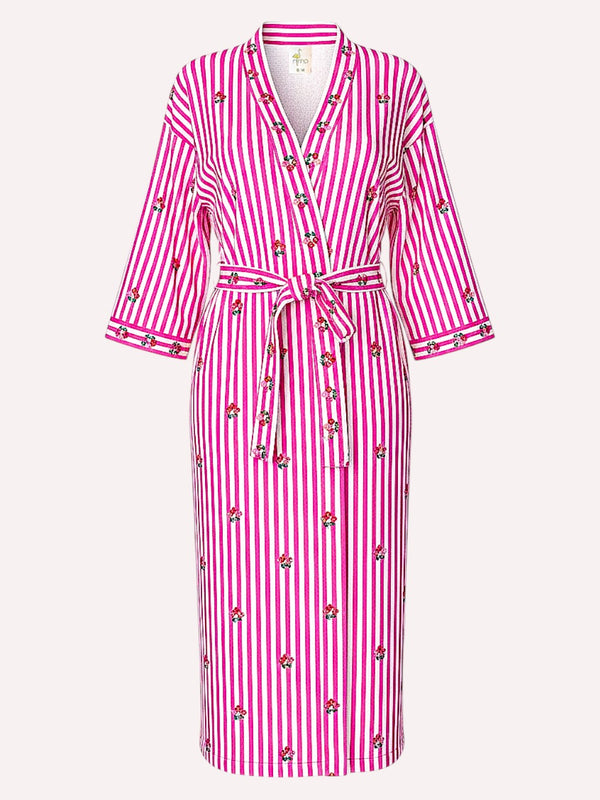 Flowers On Pink Stripes Kimono