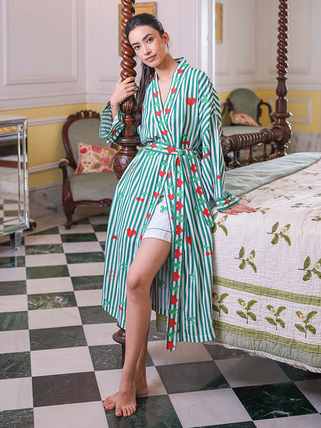 Lucky on Green Stripes Kimono