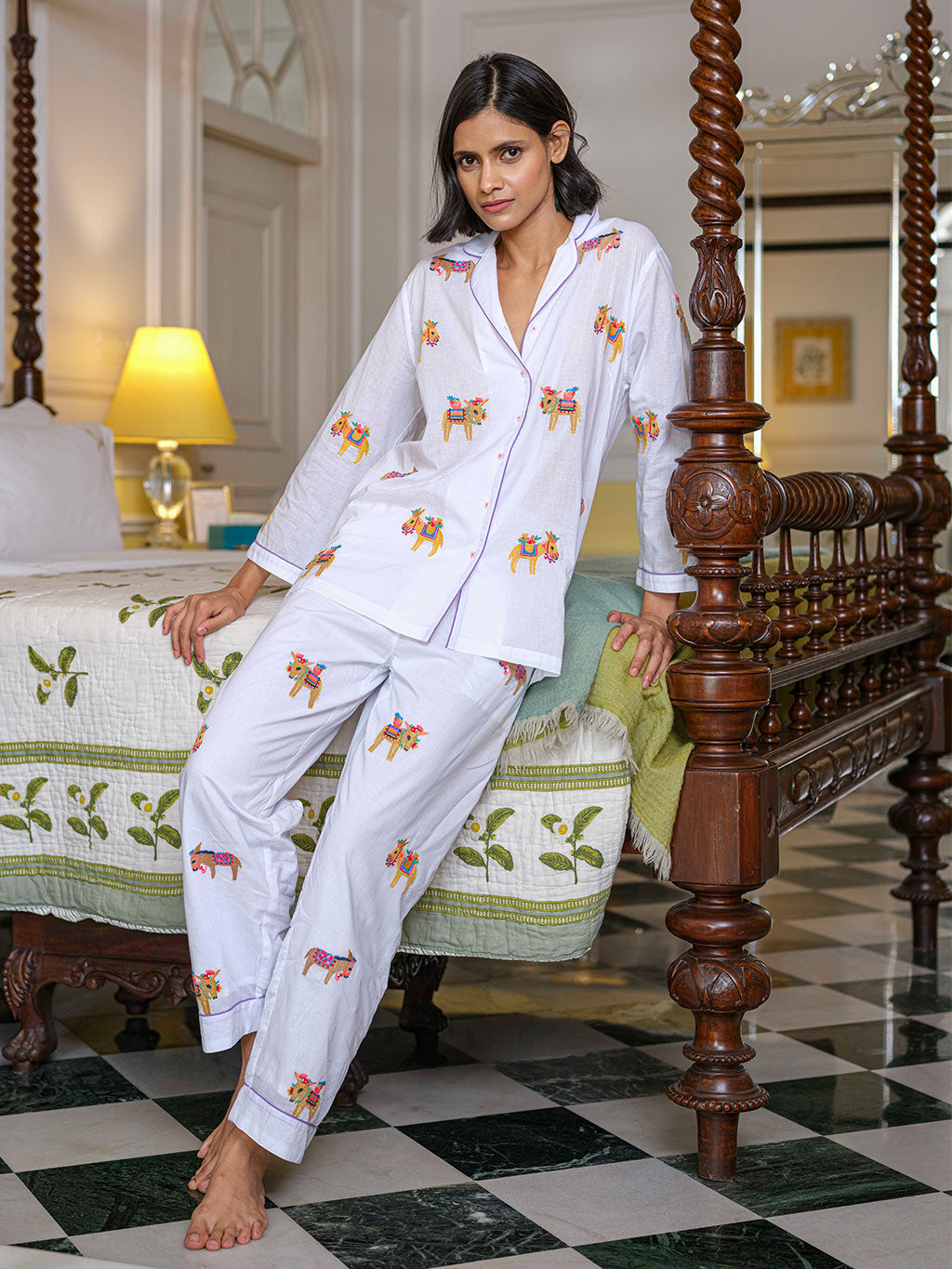 Donkeys on White Pyjama Long
