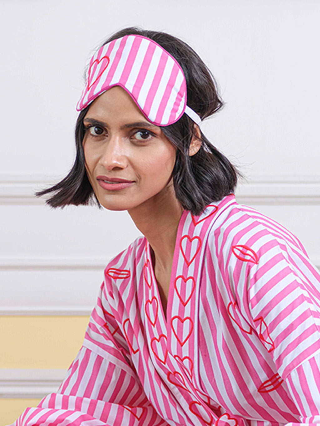 Amour on Pink Stripes Sleep Mask