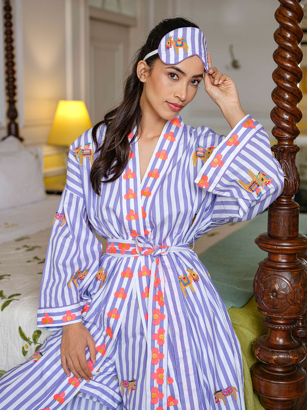 Donkeys on Purple Stripes Kimono