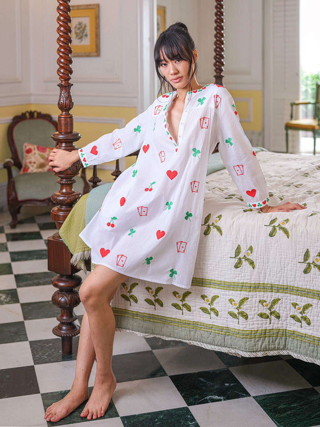 Lucky on White Nightgown