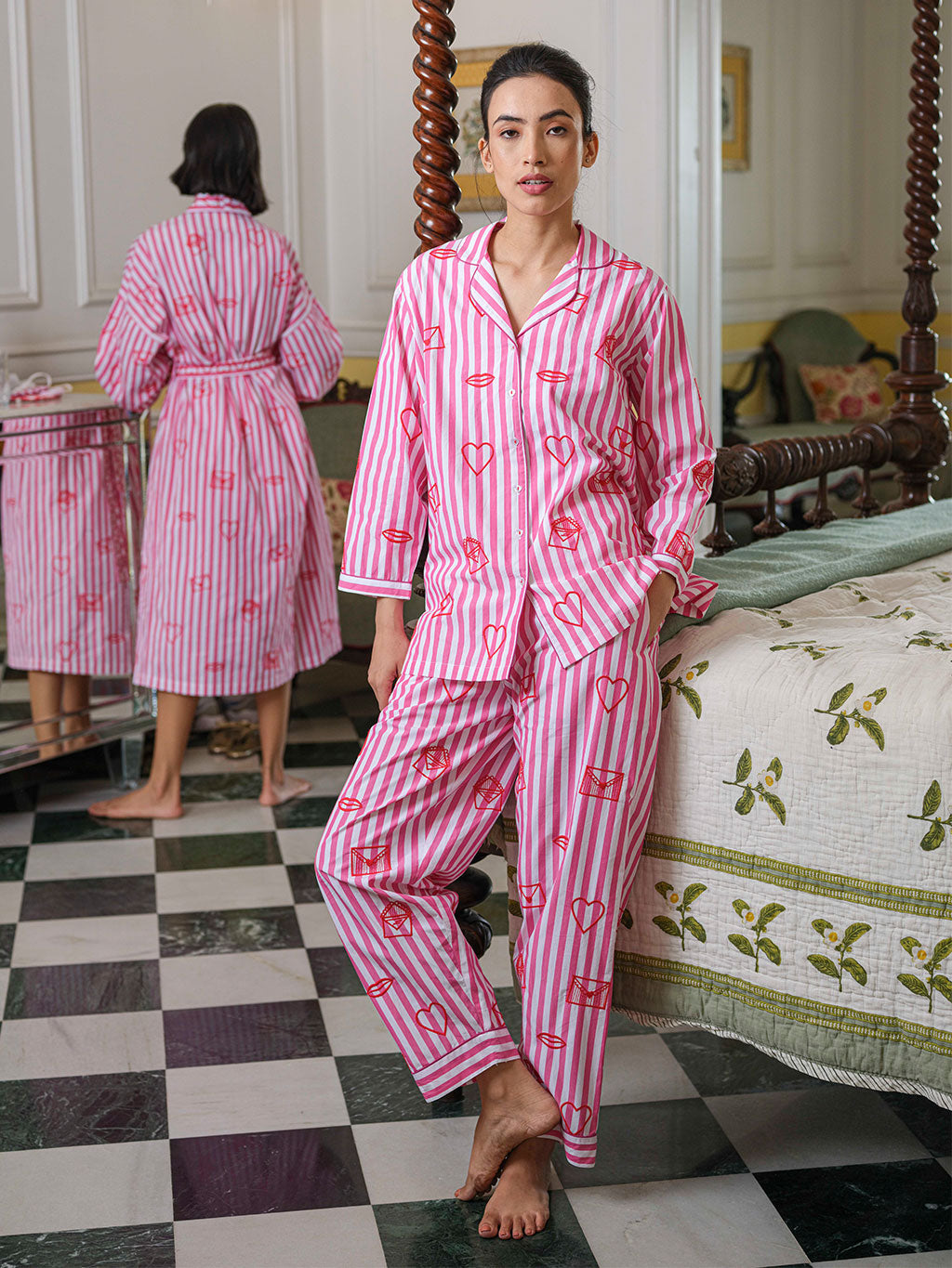 Amour on Pink Stripes Pyjama Long