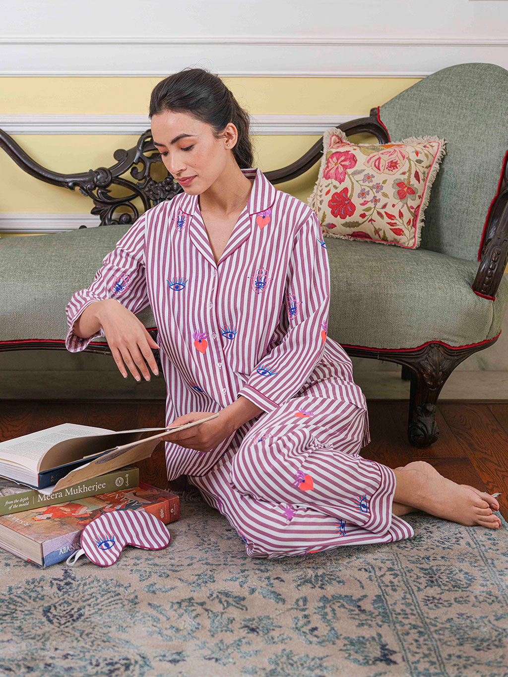 Magic on Burgundy Stripes Pyjama Long