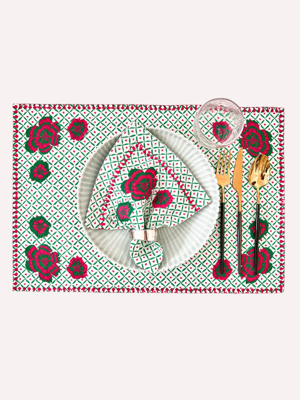 Placemat Dotty Emerald Peony Embroidery