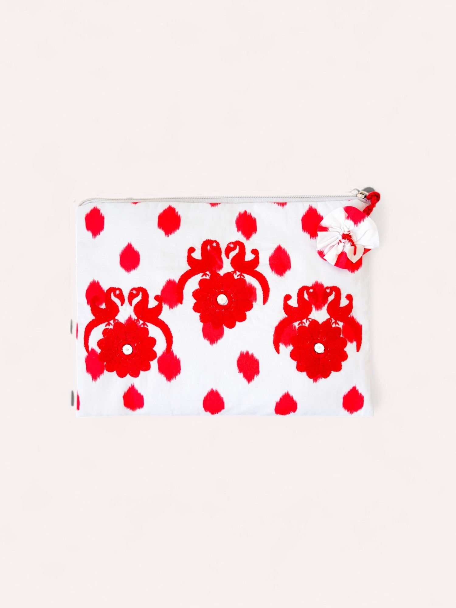 Ortiga Bag Ikat Dots Red Gujarat Birds Embroidery