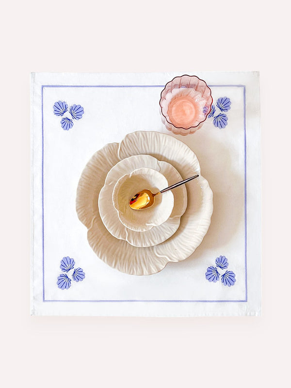 Napkin Blue Shell Embroidery on White