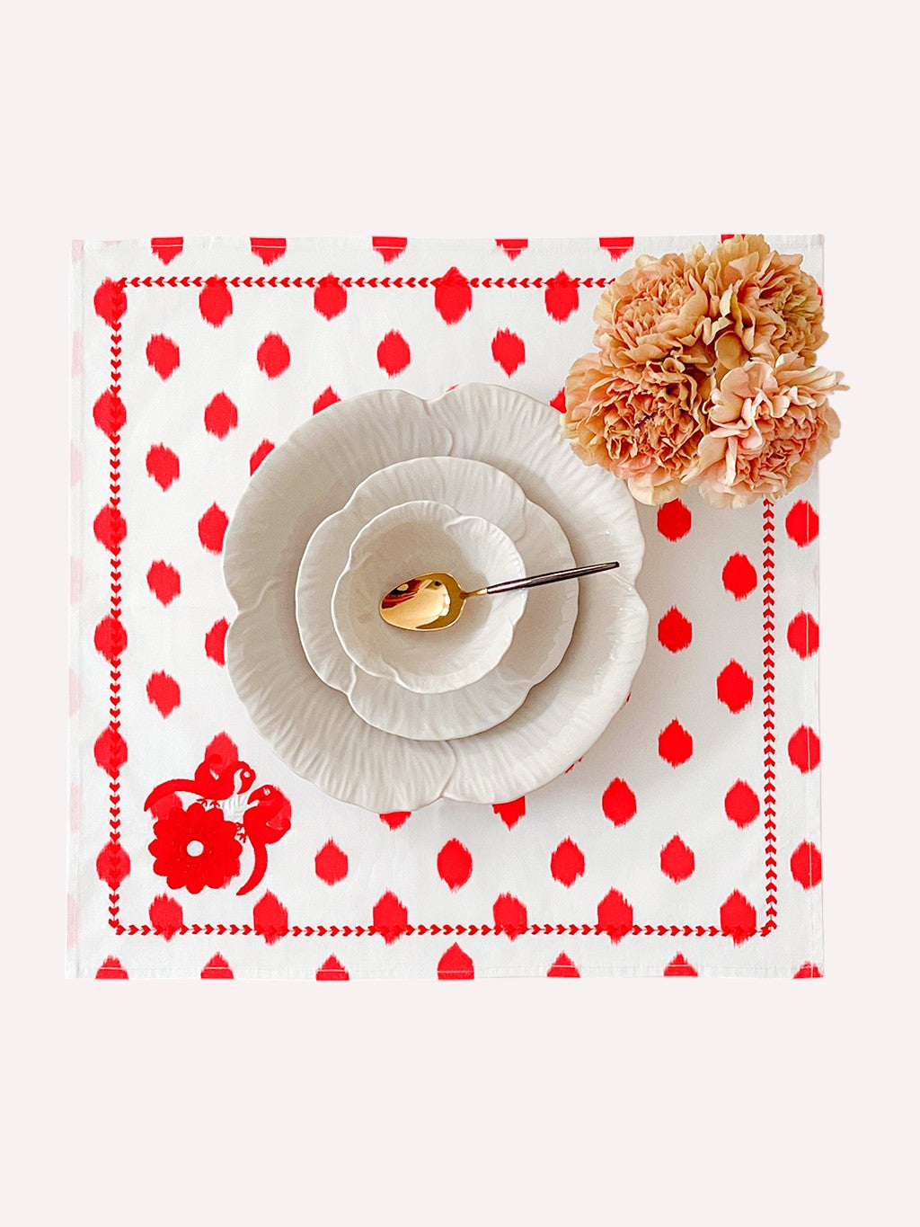 Napkin Dots Red Gujarat Birds Embroidery