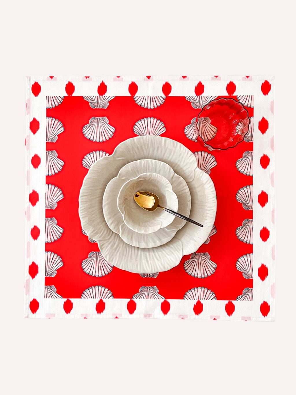 Napkin Shells on Red with Dots