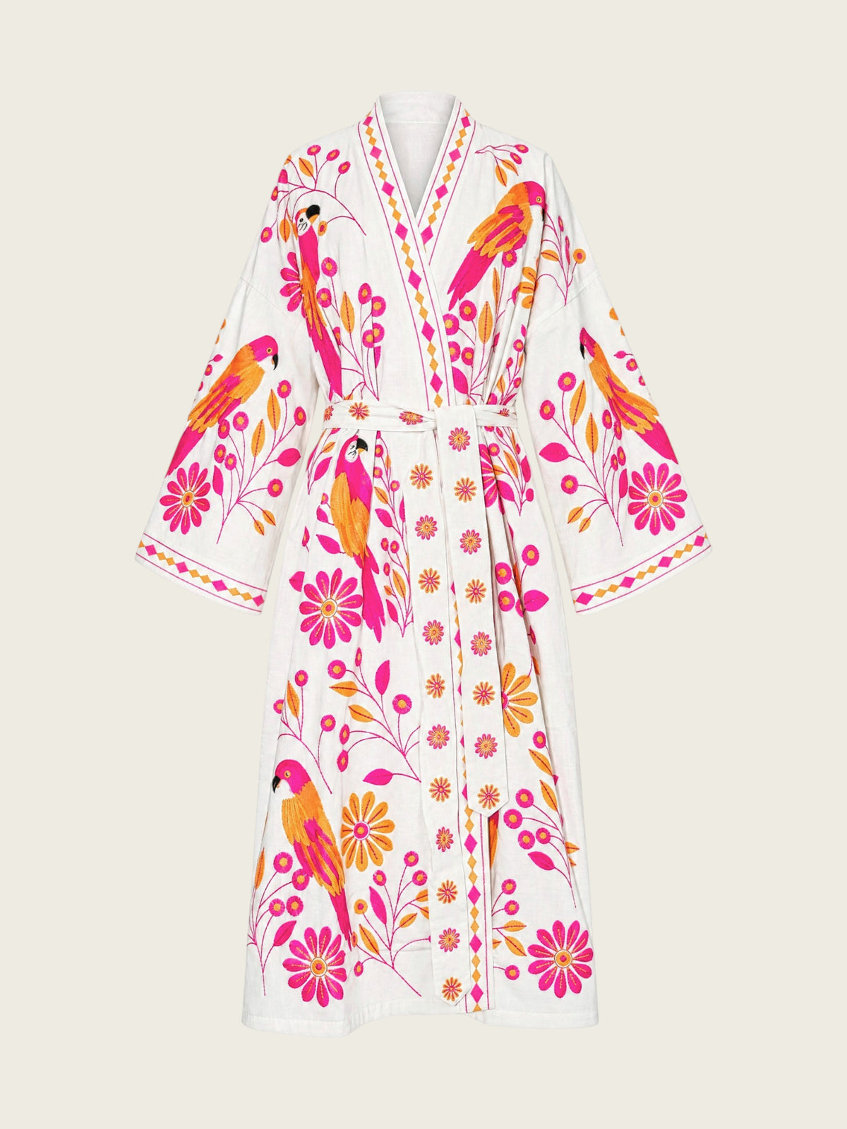 Kimono Pink Parrot Embroidery