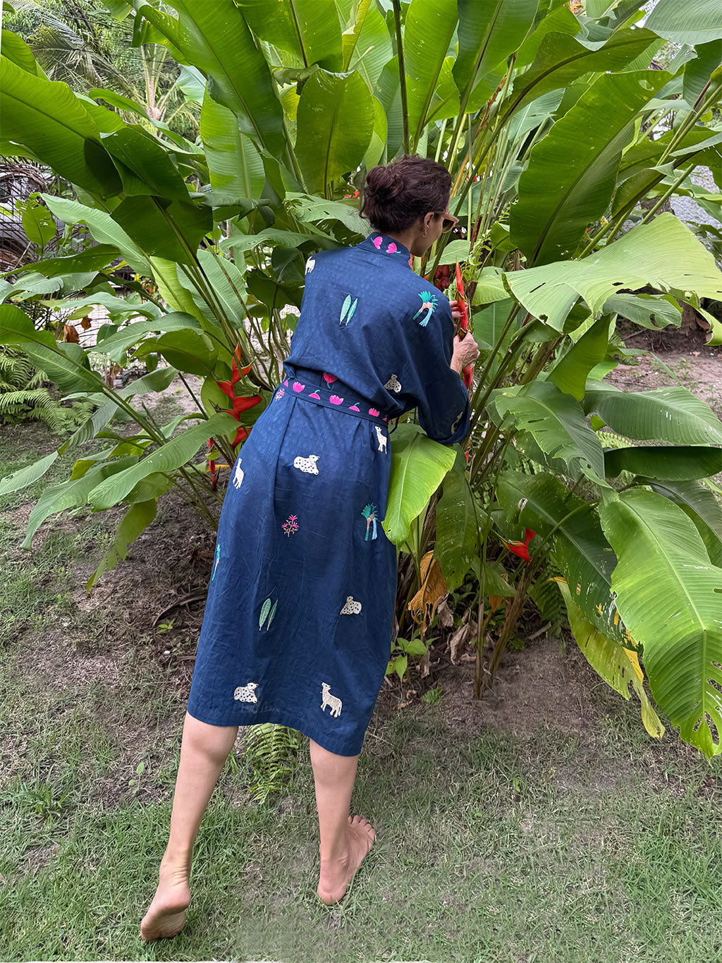 Kimono Little Jungle Embroidery on Navy