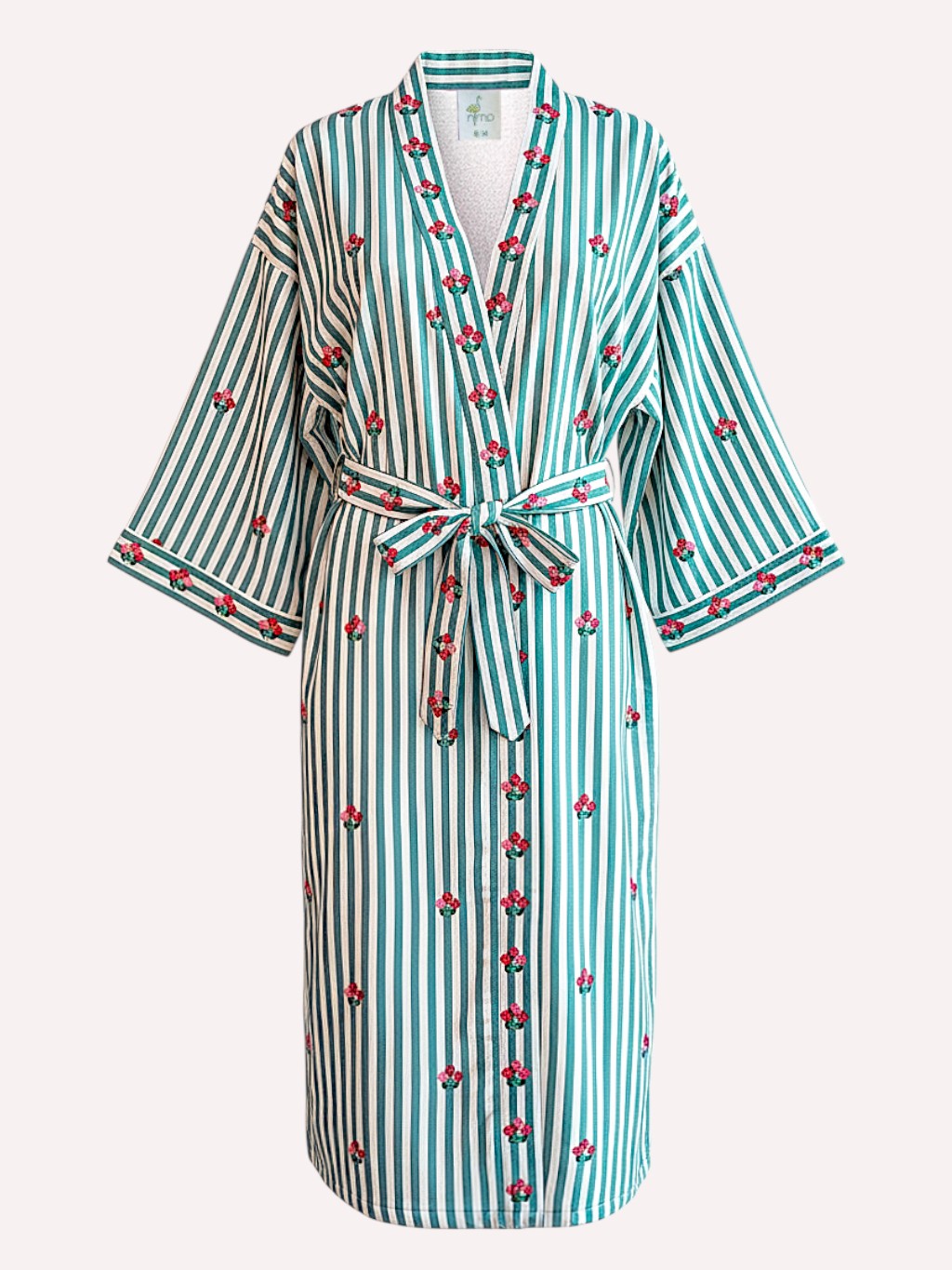 Flowers On Sage Stripes Kimono