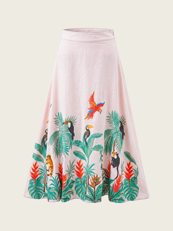 Lantana Skirt Brasil Embroidery on Blush Rose