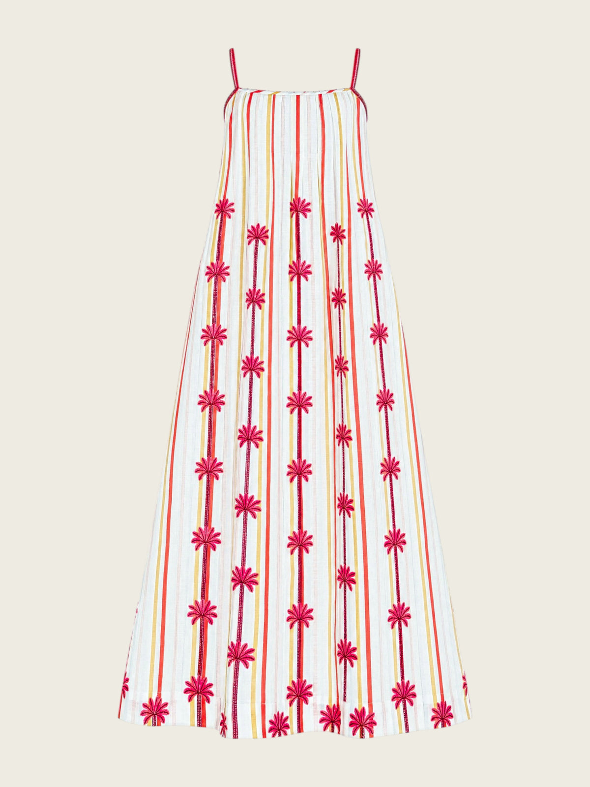 Maca Dress Palm Embroidery on Stripes