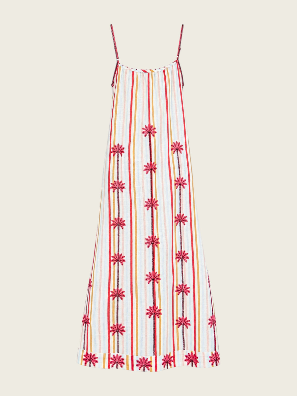 Maca Dress Palm Embroidery on Stripes